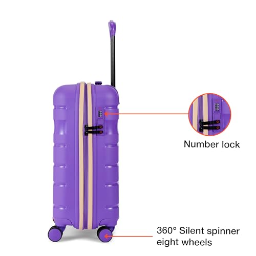 Image of Nasher Miles Jupiter Hard-Sided Polypropylene Cabin Luggage 20 inch | 55cm | 8 Wheels Small Trolley Bag for Travel | Suitcase (Purple)