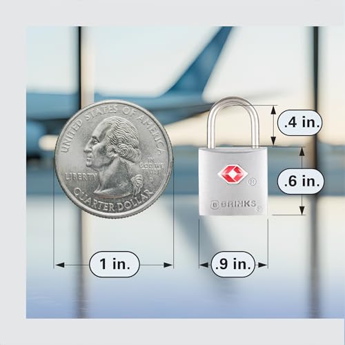 BRINKS TSA Approved Padlock, 22mm Aluminum, TSA Locks for Luggage, Chrome-Plated with Hardened Steel Shackle, 4-Pack3