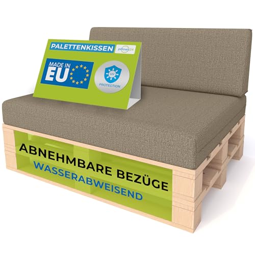 Pillows24 - Palettenkissen 2-teiliges Set | Palettenauflage für Palettensofa | Rückenkissen & Sitzkissen für Europaletten | Palettenmöbel für Indoor & Outdoor + UV-beständig | Made in EU | Cappuccino