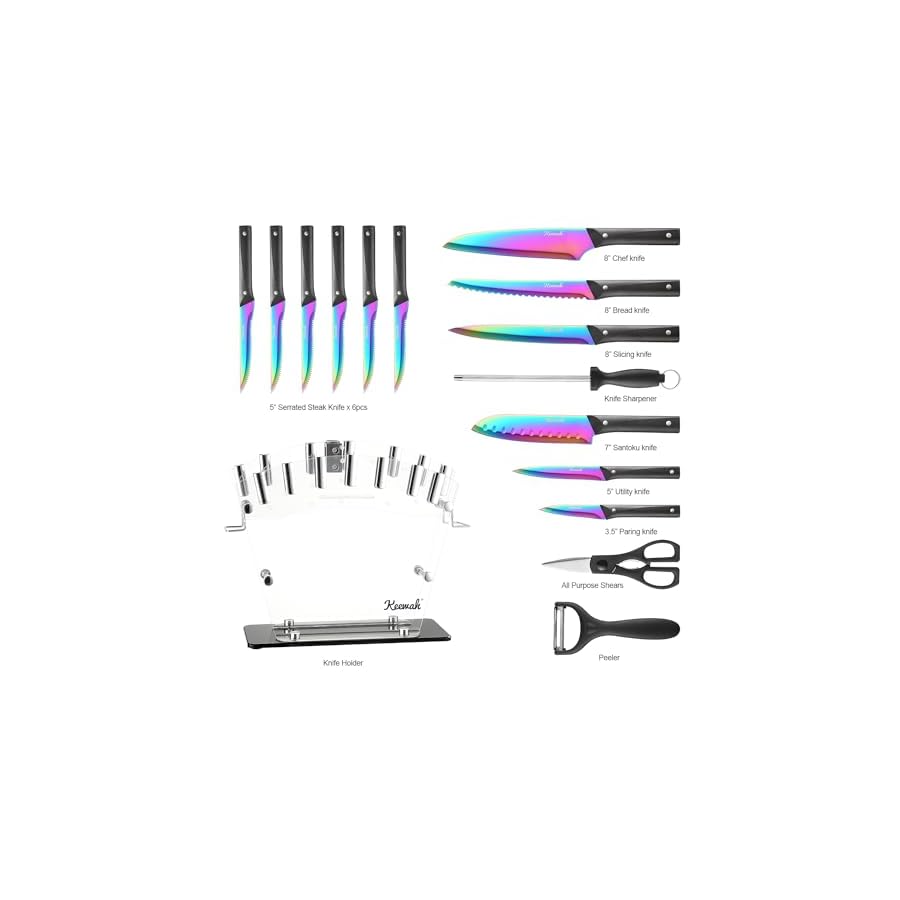 Keewah-Knife-Set-16-Piece-Kitchen-Knives-set-with-Acrylic-Stand-Rainbow Keewah Knife Set, 16 Piece Kitchen Knives set with Acrylic Stand, Rainbow