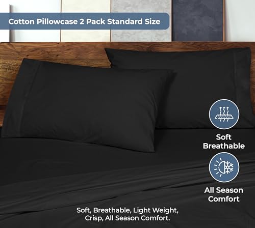 Image of ROYALE LINENS 100% Organic Cotton Percale Pillowcases Set of 2 - Queen Size Percale Pillowcase - Queen Set of 2 Pillow Cover - Breathable, Cool & Crisp Black Pillow Cases (20 inchx30 inch, Black)