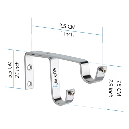 Image of Arena Designer Double Curtain Bracket Rod Supports for Doors and Windows with Chrome Finish for 1 Inch Pipe with Curtain Pipe Cap Double Rod Holder for Wall (Pack of 10)