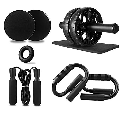 Heunwa Ab Roller Wheel, 6-in-1 Abs Workout Kit with Knee Pad, Push-Up Bars, Core Sliders, Jump Rope and Hand Strengthener Grip Ring, Home Gym Abdominal Exercise Equipment for Men & Women