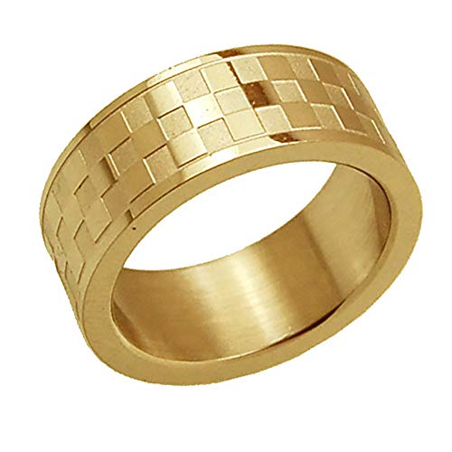 K18 PVD ゴールド ワイド チェック 市松模様 メンズ レディース ステンレス リング 指輪 21号