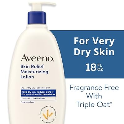 Aveeno Skin Relief Moisturizing Lotion Heals Very Dry, Sensitive Skin, Fast-Absorbing Body Lotion with Soothing Triple Oat & Shea Butter Formula, Fragrance Free, Non-Comedogenic, 18 fl. oz