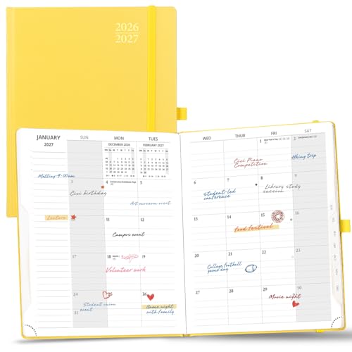 POPRUN Monthly Planner 2026-2027, Large Size-8.5" x 10.5", 18 Month Calendar Book (Jul 2026 - Dec 2027), Academic Calendar Planner with Tabs, Inner Pocket, Hard Cover, 100GSM Paper - Light Y