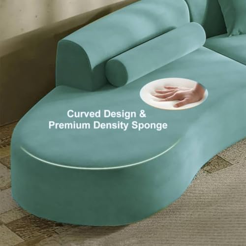 Image of Modern Velvet Living Room Interior Curved Style chesterfiled Sofa Lounger 2-Pieces Sofa with Included Pillows (Sky Blue)