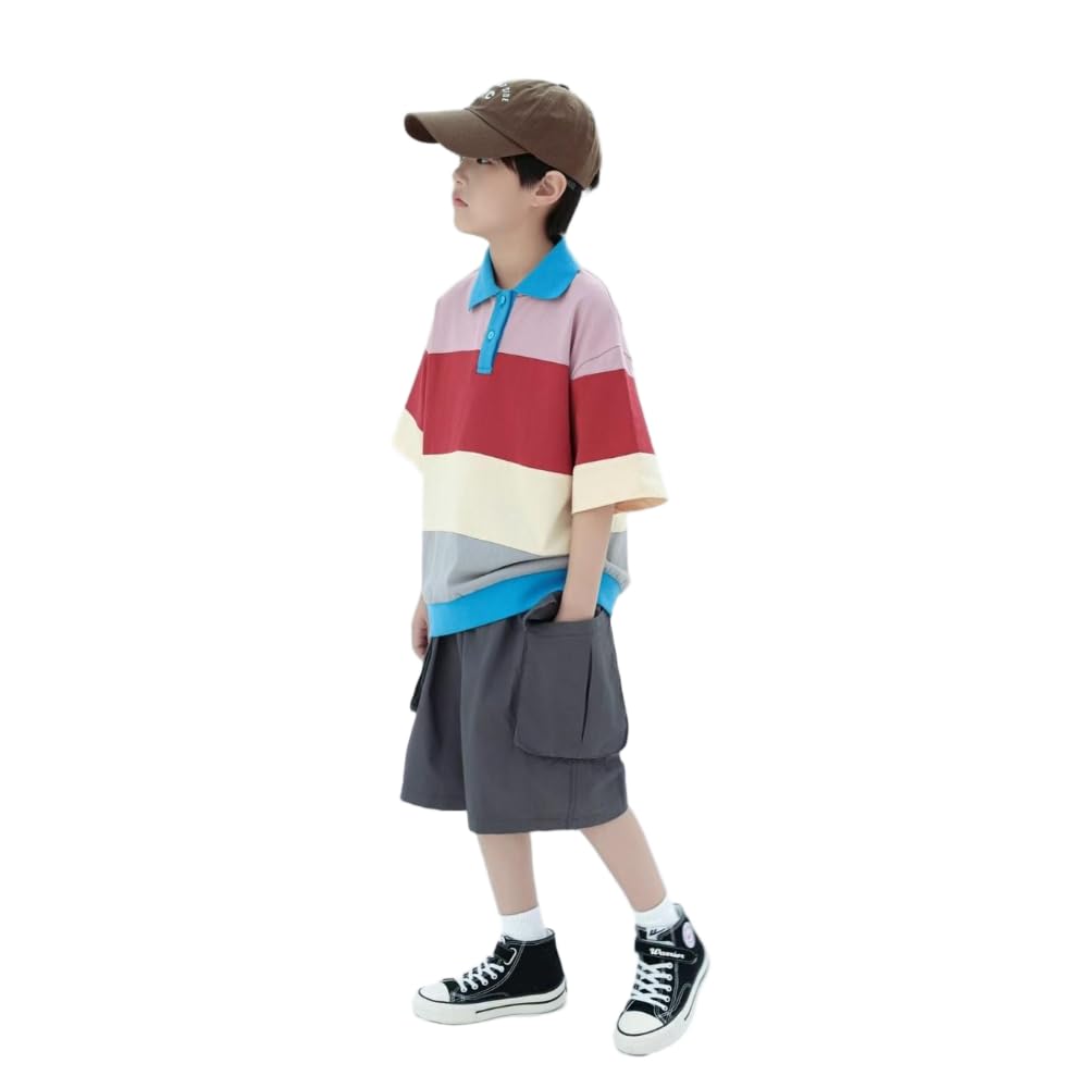 CYBHSM - Camiseta de manga corta a rayas para niños de primavera y verano, para niños medianos y grandes, holgada, informal, para niños