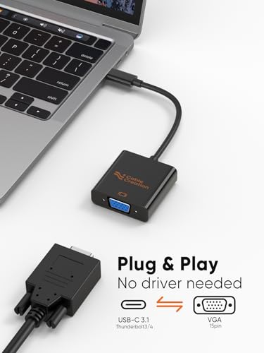 Image of CableCreation USB C to VGA Adapter, Type C to VGA 1080P@60Hz Converter | Thunderbolt 3 /4 USBC to VGA Convert for iPhone 15 /16 Series, MacBook Pro /Air, iPad Pro, iMac, Surface Book, Old Mac Monitor