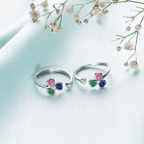 925 Sterling Silver Multicolour CZ Floral Lucky Clover Adjustable Toe Ring