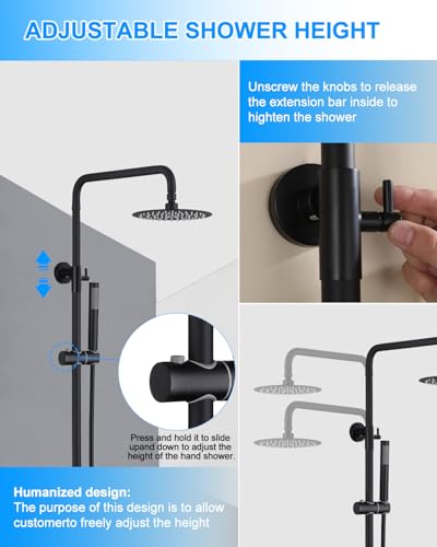 Outdoor Shower Kit, 304 Stainless Steel Wall Mount for Poolside con Cabezal de Ducha de Lluvia de 8 Pulgadas y Combo de Rociador Manual de 2 Funciones, Sistema de Ducha Expuesto con Válvula de Latón B0GCK61HCV miniatura 7