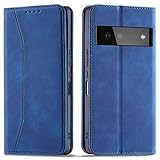OKZone Kompatibel mit Google Pixel 6 Hülle, Magnet Leder Tasche Handyhülle, Kartenfächer Google Pixel 6 Schutzhülle, [Premium PU Leder] Flip Klappbare Stoßfeste Magnetische Standfunktion (Blau)