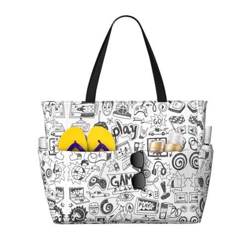 Cabas grand volume imprimé gaming et sac hobo épaule casual noir