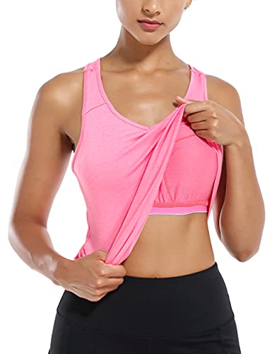 SeSe Code Sleeveless Tops for Women Plus Size, Summer Clothes Lady Y Back Sleeveless Running Tops Breathable Loose Fitting Flowy Yoga Tunic for Leggings Pink X-Large