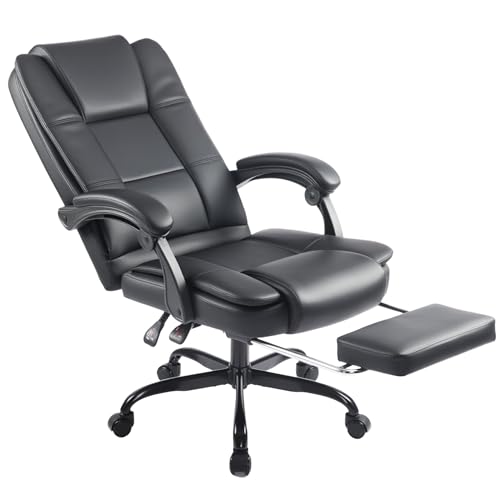 T-Three.High-Back Ergonomic Office Swivel Chair, Executive Seat With Tilt Function, Pu Leather Gaming Chair, Supports Up To 150Kg,With Footrest(Black) - 4