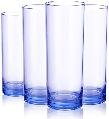 CYKK Plastic Tumblers Acrylic Plastic Glasses in 4 Colors | Set of 4 Drinking Cups | Rocks Tumblers | Reusable, BPA-free, Top-rack Dishwasher Safe (Blue 15.4oz)