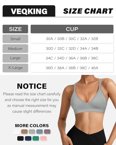 Image of VEQKING Seamless V-Neck Cross Back Women Sports Bra for Small Chest, 3 Pack | Made for A-C Cups, Spaghetti Straps, Removable Padded, Comfort Wireless for Low Impact Workout: Yoga, Lounging & Daily Wear