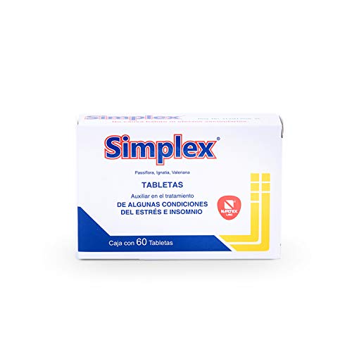 Simplex Solución Natural en el tratamiento de algunas condiciones de Estrés, Insomnio y Ansiedad. Caja con 60 Tabletas.