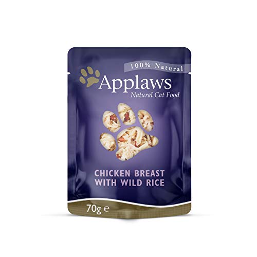 Applaws 100% Natural Comida Húmeda en Bolsitas, Pollo con Arroz Salvaje en Caldo para Gatos Adultos - 12 x 70g Bolsitas