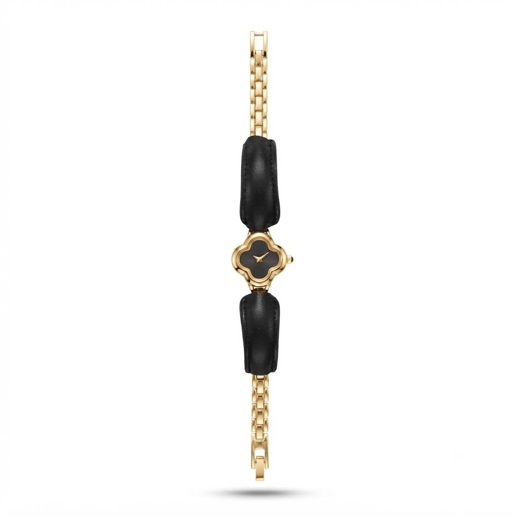 Gold Tone Floral Dial Women's Bracelet Watch with Leather Strap, Analog Quartz Wrist Watch for Women, Adjustable Fashion Watch for Casual Office Daily Wear - Pack of 1-image-30