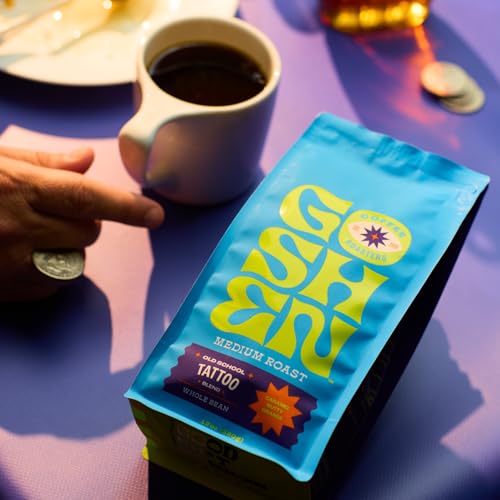 Image of Goshen Coffee Roasters Whole Bean Old School Tattoo House Blend | Medium Roast, Brewed or Espresso | Award-Winning, Natural and Washed | Caramel, Nutty, Orange Flavors | 12 Oz Bag