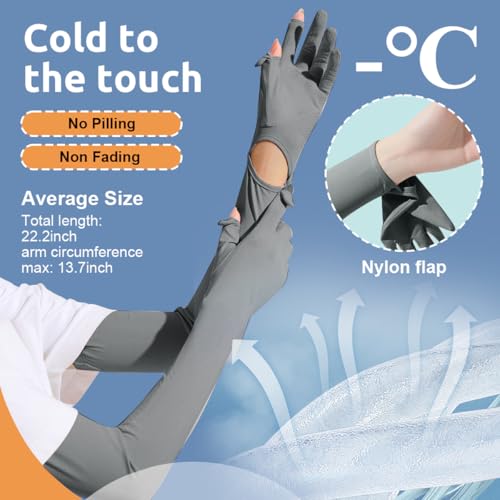 Image of PALAY Hand Gloves for Sun Protection with Arm Sleeves for Women Men, Nylon Ice Silk Sun Protection Gloves Women Cooling UV Hand Cover Arm Sleeves for Bike Riding - Anti-slip