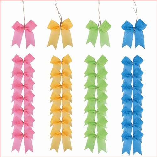 Meseey 24 Pack 3 Inch Spring Burlap Bows, 4 Pastel Colors Mini Burlap Ribbon Bows for Crafts, Easter, Baby Shower & Farmhouse Decor(Spring)