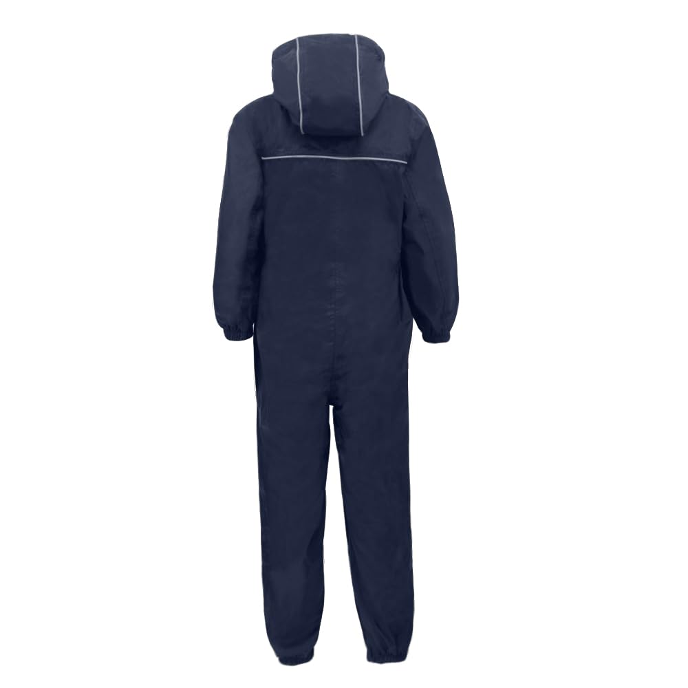 Zorax Combinaison de pluie imperméable coupe-vent légère pour garçons et filles enfants tout-en-un costume sec flaque unisexe veste de pluie anti-gouttes, bleu marine, 7-8 ans