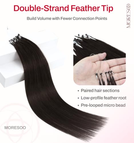 Image of Moresoo Microlink Hair Extensions, Feather Tip, Dark Brown, 18 Inch 40g