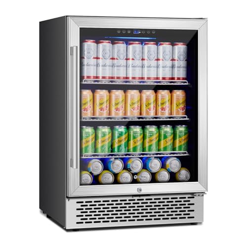 COLOZO 24 Inch Beverage Refrigerator Under Counter, 190 Cans Beverage Fridge Built-in/Freestanding with Double Tempered Glass, 37-64°F Low Noise Drink Fridge Perfect for Kitchen/Bar/Office(4.9 cu.ft)