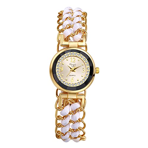 JewelryWe Reloj de Pulsera para Mujer, Reloj para Mujer con Hebilla Retráctil de Cuerda Trenzada de Diamante Completo, Blanco JewelryWe Reloj de Pulsera para Mujer, Reloj para Mujer con Hebilla Retráctil de Cuerda Trenzada de Diamante Completo, Blanco