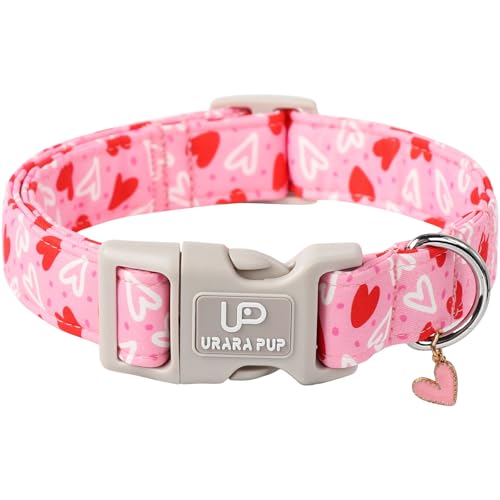 Image of Valentine's Day Dog Collar, Pink Heart Dog Collar with Quick Release, Valentine's Day Gift Pet Girl Boy Dog Collar for Puppy Small Medium Dogs, Wedding Dog Collar