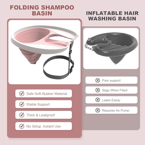 Portable Hair Washing Station Basin: Foldable Shampoo Bowl & Mobile Sink with Adjustable Neck Support, Drain Hose & Earplugs for Elderly, Disabled, Pregnant Women & Bedridden Patient Care