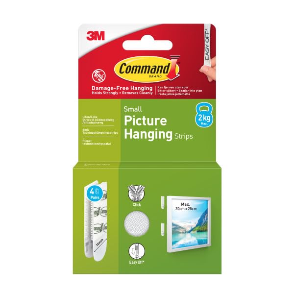 Command Picture Hanging Strips 17202WHI-4-UKN, White, Small, 4 Pairs (8 Strips)