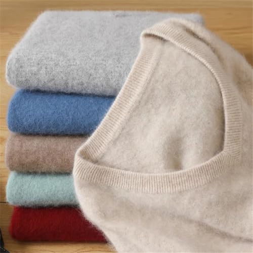 Men's Cashmere Sweater V-Neck Pullover Knitted Sweaters Solid Long Sleeve Classic Warm Jumper Navy Blue S2