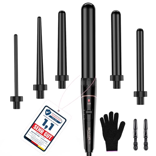 Set ferro arricciacapelli con diversi accessori - BESTOPE PRO 6 in 1 ferri arricciacapelli set ricci grandi e piccoli, ferro ondulato in ceramica con guanti