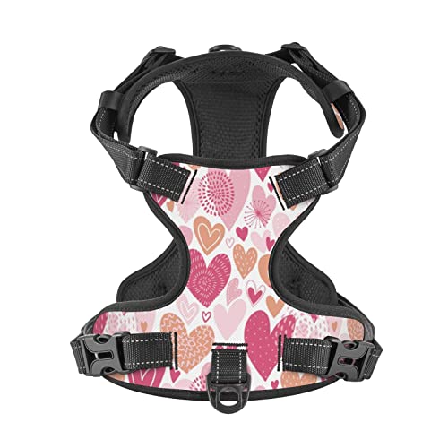 No Pull Dog Harness for Large Dogs Easy Walk Dog Vest Adjustable Collars Harnesses & Leashes Set Breathable Oxford Outdoor Walking Safety Reflective Strip Hearts Love Pink Prints