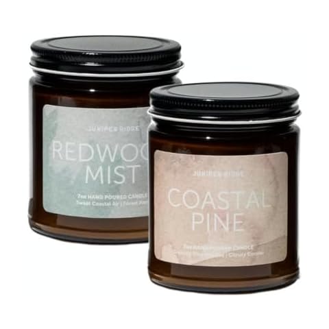 Juniper Ridge - Coast Duo Candle Set - Coastal Pine & Redwood Mist Handpoured Soy Wax Essential Oil Candles with Natural Cotton Wick (7oz ea) Cover