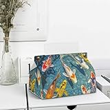 Tissue Box Cover PU Leather Tissue Holder Japan Fancy Carp Fishes Tissues Box Cover Square Tissues Case Decorative Paper Holder Facial Paper Organizer Dispenser for Kitchen Bathroom