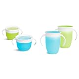 Snack™ Catcher Toddler Snack Cups, 2 Pack, Blue/Green & Miracle® 360 Trainer Sippy Cup with Handles, Spill Proof, 7 Ounce, 2 Pack, Green/Blue