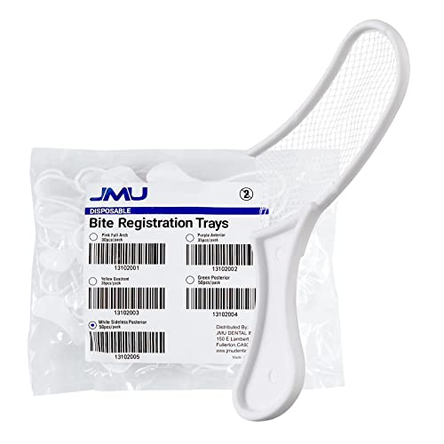 JMU 50 Pcs Posterior Bite Registration Trays, Sideless White Disposable Dental Impression Trays