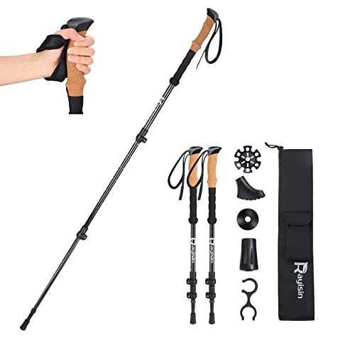Rayisin Bâtons de marche nordique 100 % fibre de carbone Bâtons de randonnée réglables de 62 à 135 cm Bâtons de trekking super légers avec tampon en caoutchouc et poignée en mousse EVA pour trekking