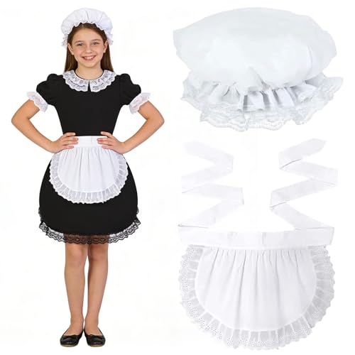 AIWXEEU Ensemble Tablier de Servante Contient Tablier et Chapeau,Tabliers de Soubrette, Soubrette pour Fille, Chapeau Blanc, Tabliers de Costume de Femme de...
