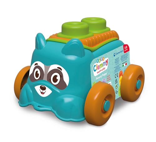 Image of Clementoni - Sensory Puppy Raccoon Children's Buildings, Clemmy Soft Bricks Set Early Childhood, Blocks for Children 6 Months, Washable Sensory Game, Made in Italy, 17488