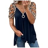 Women's Cold Shoulder Casual Oversized Tops Short Sleeve Zip Up V-Neck Tunic T Shirts Blouse Summer Outfit Blue Medium