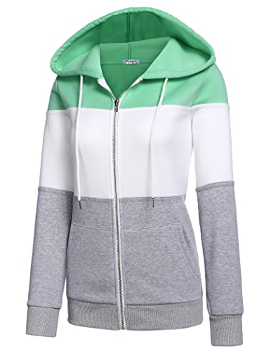 Pinspark Sweat à capuche pour femme avec capuche et fermeture éclair, blanc/vert, M Cover