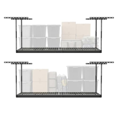 MonsterRax 2-Pack 3×8 Overhead Garage Storage Rack, Gray, 12″-24″ Height