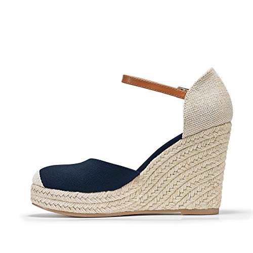 Image of FISACE Womens Summer Espadrille Heel Platform Wedge Sandals Ankle Buckle Strap Closed Toe Shoes