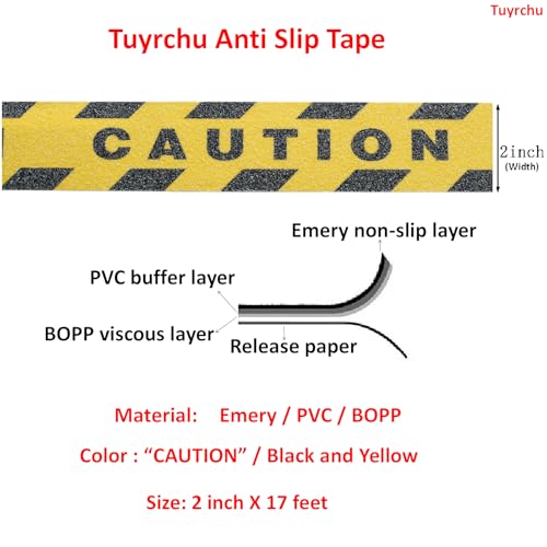 Image of Anti Slip Tape 2 Inch Wide, Waterproof Grip Adhesive Heavy Duty High Traction Friction for Indoor /Outdoor Steps (17 Ft /Caution).