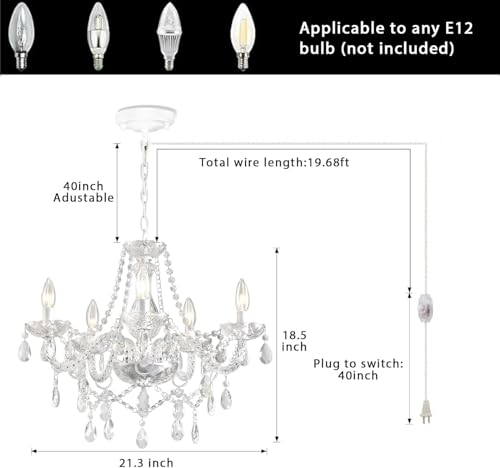 AOLALA Plug in Chandelier, White Crystal, 5 Light by AOLALA - Used condition - Image 3